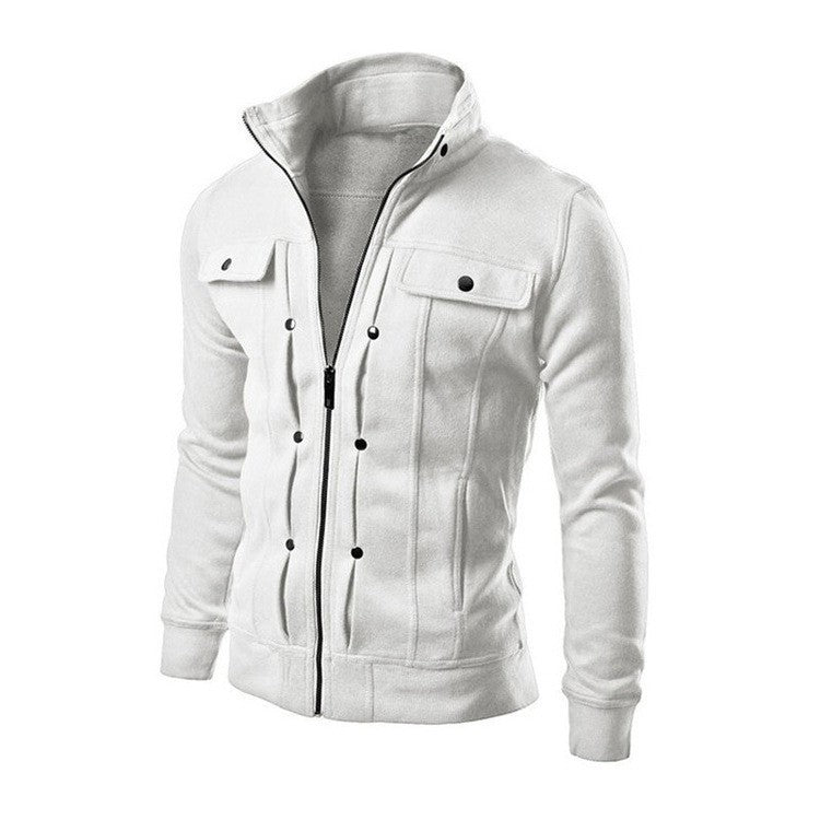 Cross-border in stock foreign trade new stand collar sweater zipper cardigan men's coat slim short brushed sweater jacket
