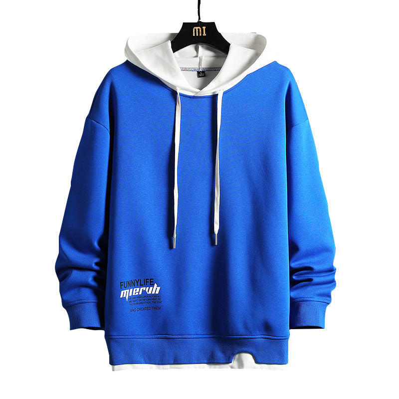 Hooded Sweatshirt 2025 Spring & Fall New Youth Long-Sleeved Color-Blocked Fake Two-Piece Hoodie Casual Top for Men