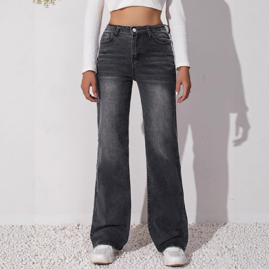 Women's Stretch Jeans Are Simple and Versatile, Slimming and Wear-Resistant, Straight-Leg Black Pants Womenjeans High-Waisted and Slimming