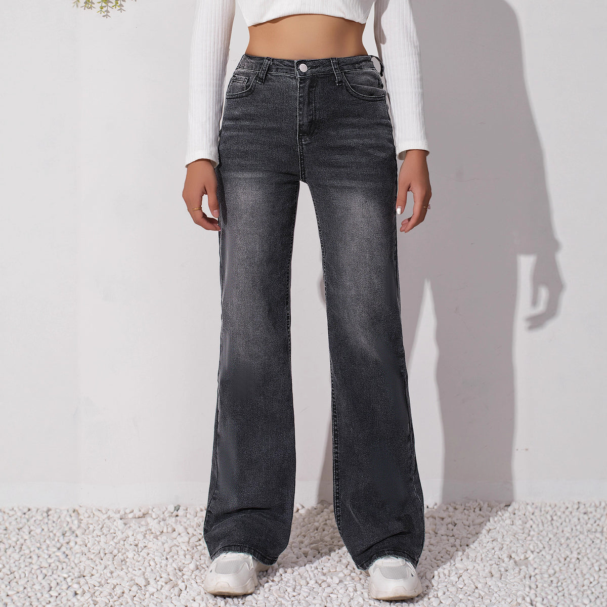 Women's Stretch Jeans Are Simple and Versatile, Slimming and Wear-Resistant, Straight-Leg Black Pants Womenjeans High-Waisted and Slimming