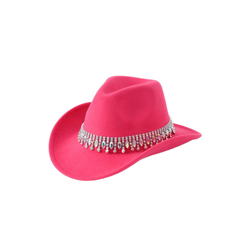 Men's and Women's European and American Elegant Hats, Unique Jazz Cowboy Hats, Tassels, Gemstones, Rhinestone Accessories, Belts, Wedding Engagement