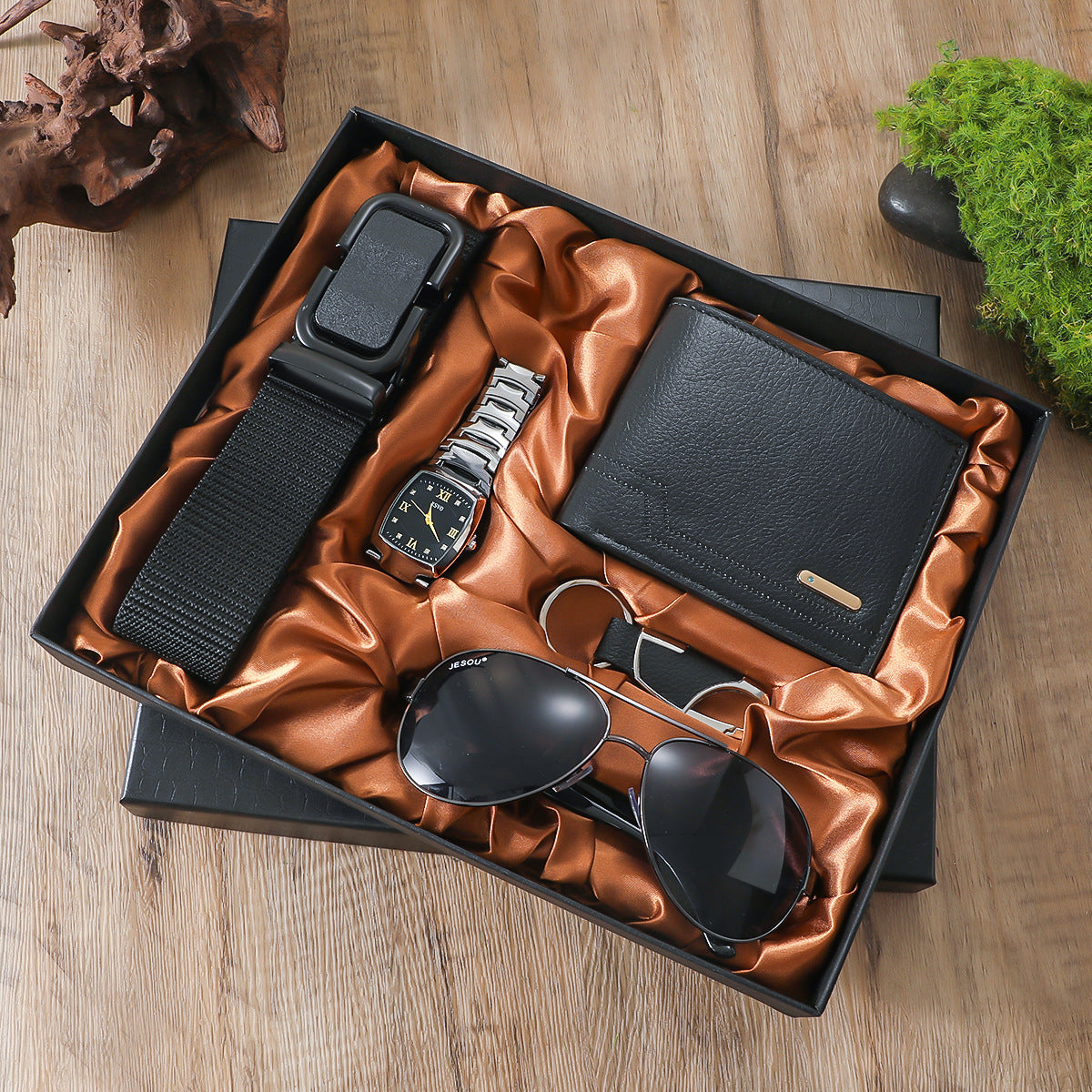 A04988 Men's Watch Belt suit Glasses Belt Wallet Keychain Large Dial Quartz Watch Gift