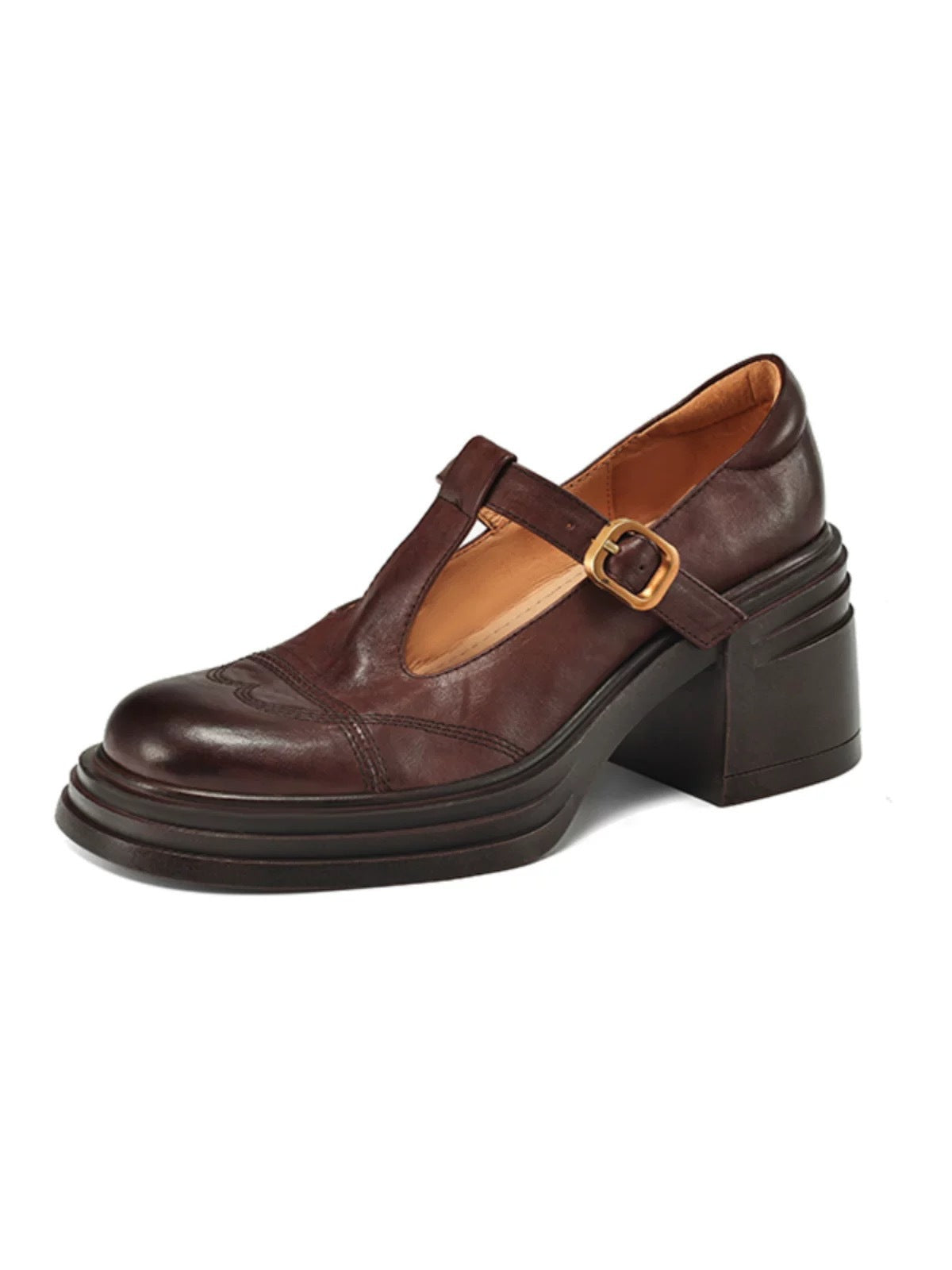 Washed Leather, Very Comfortable ~ New Soft Leather Shoes for Women, Thick Heels, Thick Soles, Mary Jane Shoes, Small Leather Shoes, French High Heels
