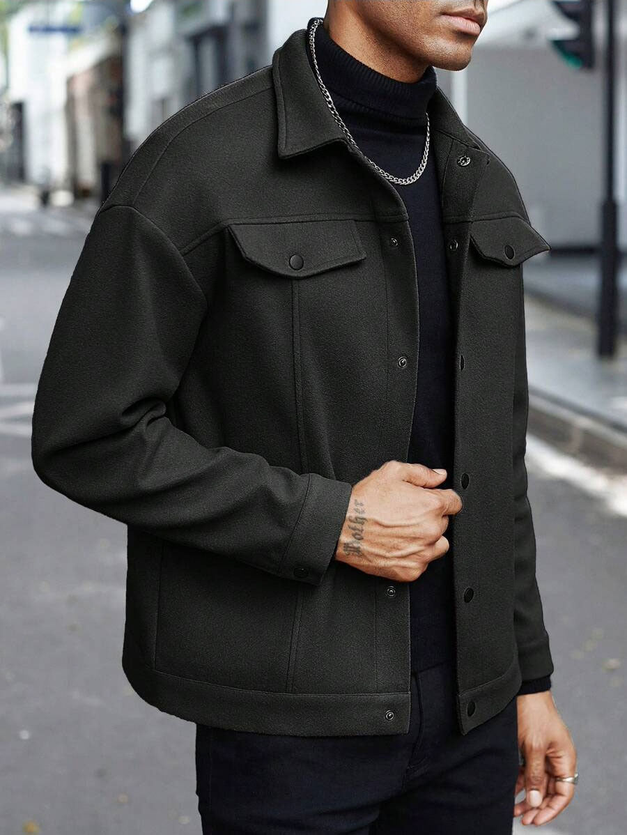 European and American Cross-Border Amazon Temu Autumn and Winter New Style Men's Woolen Lapel Jacket Casual Sports Business Jacket for Men
