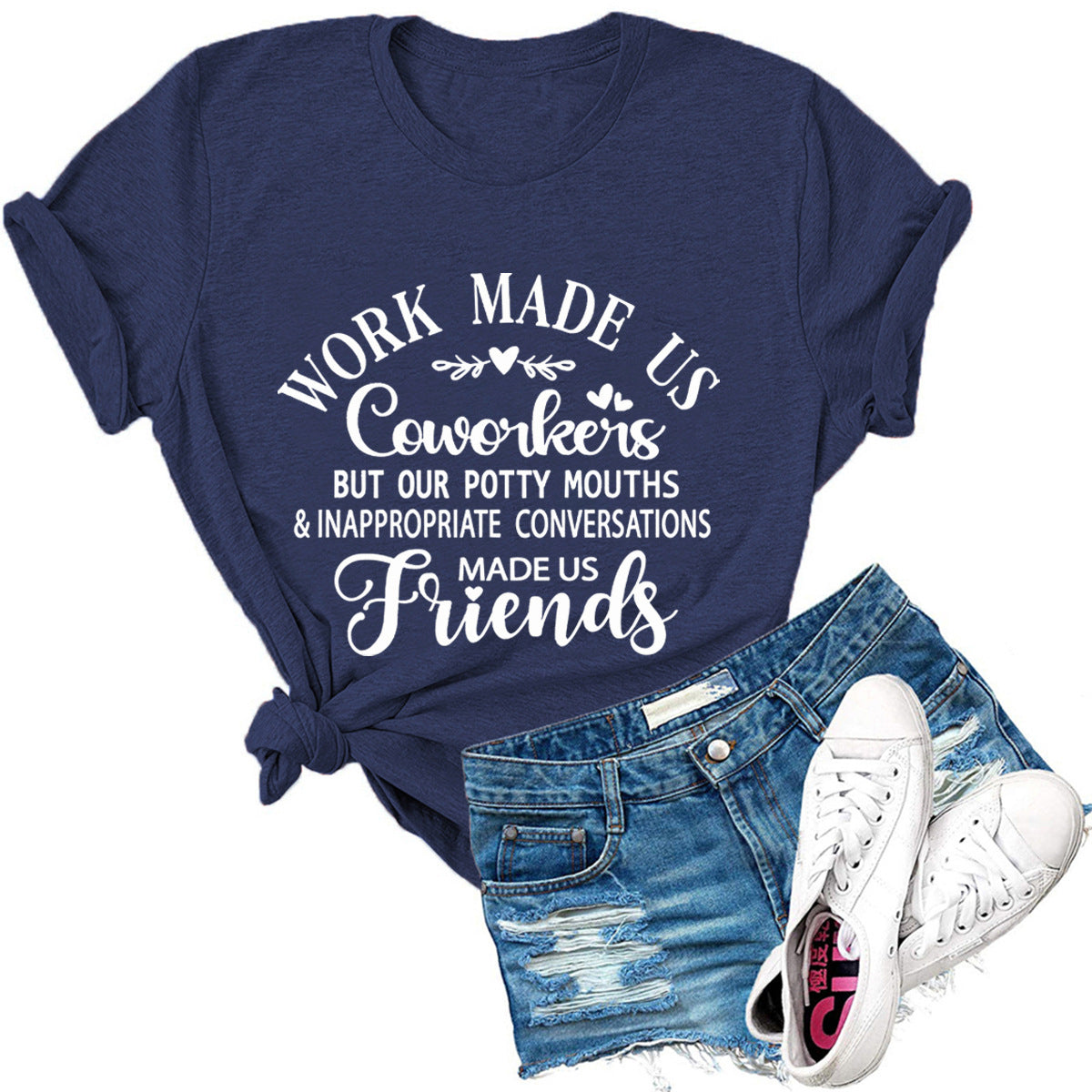 AliExpress 2023 New in stock Casual Trend WORK MADE US Letter Printed Round Neck Short Sleeve T-Shirt for Women