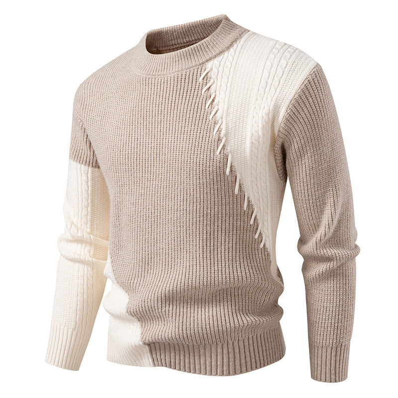 2025 Autumn/Winter New Men's Clothing Foreign Trade Temu Fashion Patchwork Knitwear Warm Sweater Top Men's Knitwear