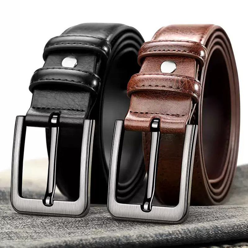 Men's Retro Belt Alloy Buckle Belt Men's Trouser Belt Imitation Leather Leather Business Casual Middle-Aged Jeans Belt