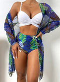 New Swimsuit Women's Cross-border European and American Split Beach Blouse Mesh Three-piece Sexy Bikini Beach Swimsuit