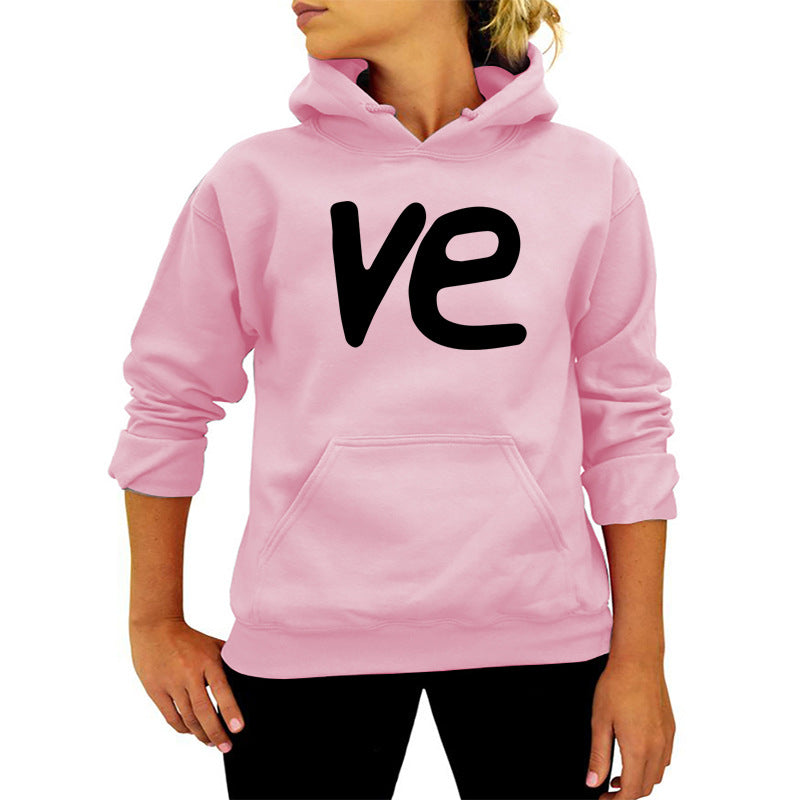VE Letter Printing Hooded Sweat European and American Women's Autumn and Winter Top Fashion Loose Amazon Foreign Trade Cross-border