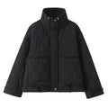 New Autumn and Winter Women's Stand-Up Collar Quilted Cotton Jacket Outwear Patch Pocket Decoration Fashion Loose Casual Cotton Outwear for Women