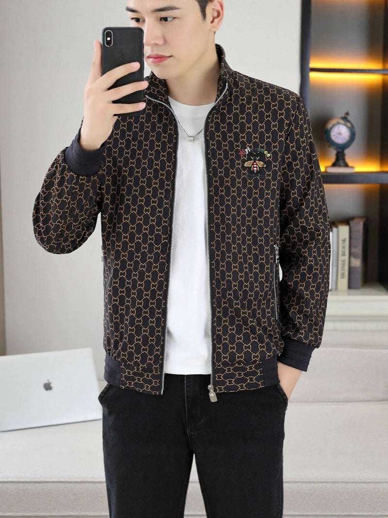 Autumn and Winter Men's Jackets, Warm Cotton Jackets, Young Men's Trendy Printed Baseball Jackets