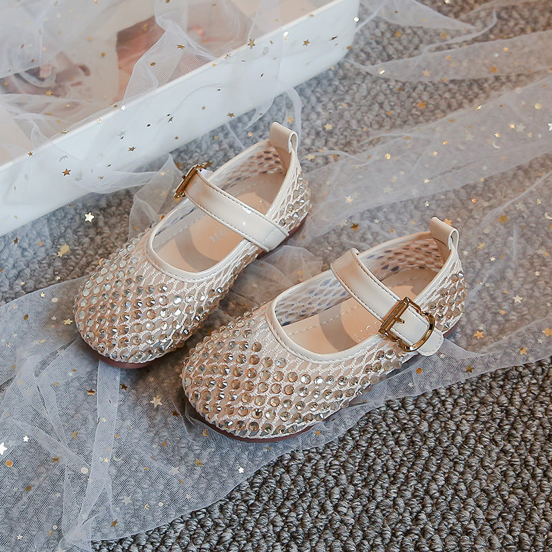 Girls' Hollow-Out Full-Diamond Sandals 2026 Summer Cool Little Girl Rhinestone Crystal Princess Shoes for Small, Medium and Large Children