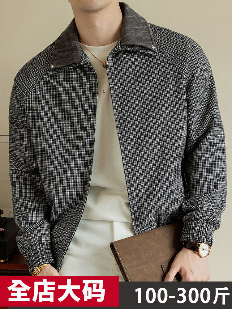 Plus-Size Men's Trendy Lapel Jacket Coat for Big Guys, Loose Outerwear for Spring and Autumn, High-End Feel