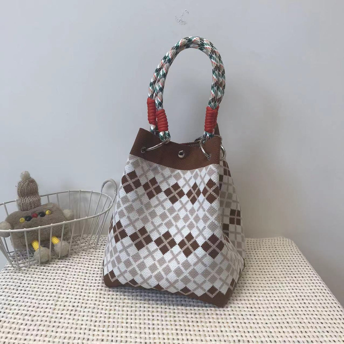 Handbag Women's New Fashion Cute Cartoon Animal Large Capacity Portable Storage Bag Commuter Shoulder Bag Woven Bag