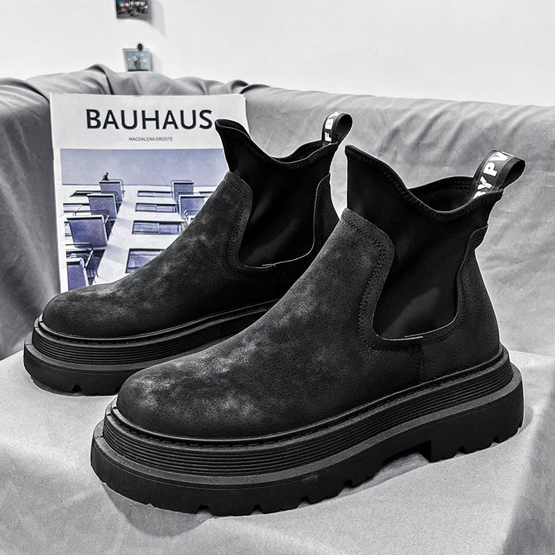 Men's shoes 2023 autumn new casual flat shoes Chelsea smoke tube boots British style high-top fashion tooling short boots