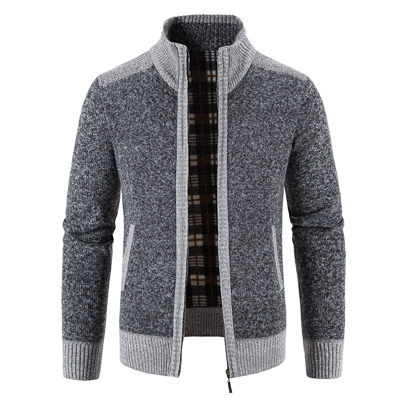 Amazon men's autumn and winter clothing stand collar sweater coat thickened sweater trend green cardigan sweater warm