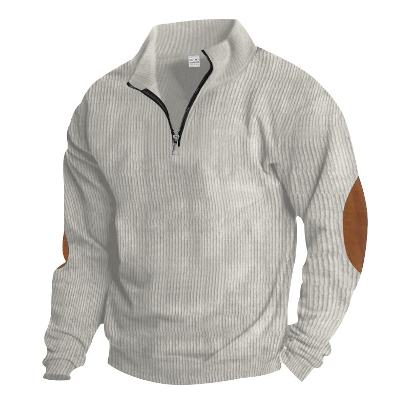 2025 Export Autumn and Winter Cross-Border Pure Color Men's Sweatshirt Autumn and Winter Half-Zip Corduroy Casual Stand-Up Collar Long Sleeves