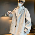 Japanese Solid Color Mid-length Woolen Coat Men's All-match High-end Casual Black Woolen Suit British Jacket