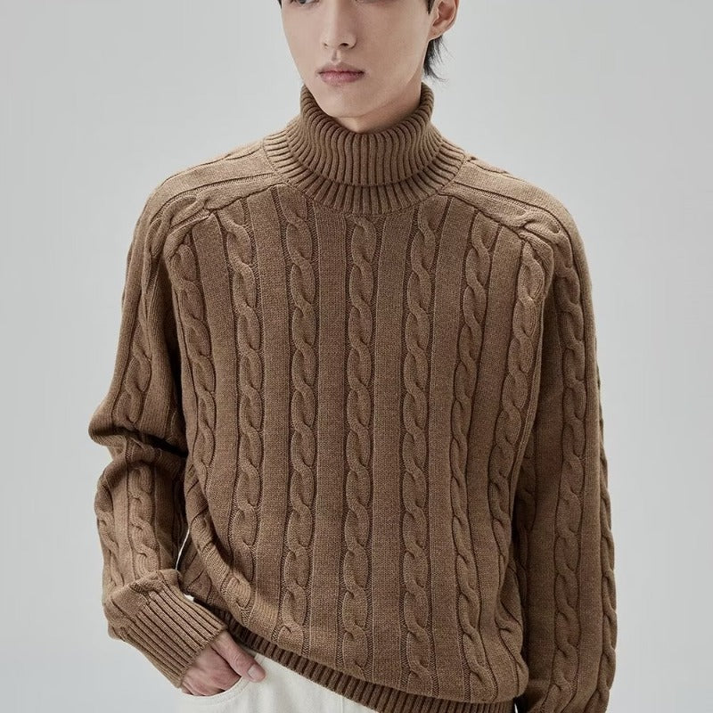 Reversible turtleneck solid color sweater men's winter loose loose bottoming sweater light mature men's fashion sweater