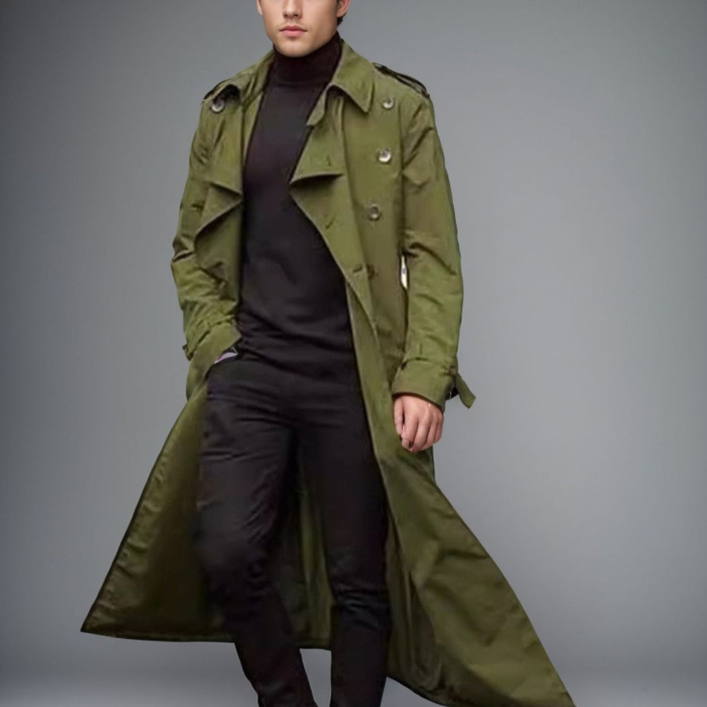 Cross-Border European and American Men's Spring and Autumn Long Double-Breasted Trench Coat Fashion Versatile Large Lapel Casual Jacket Cloak