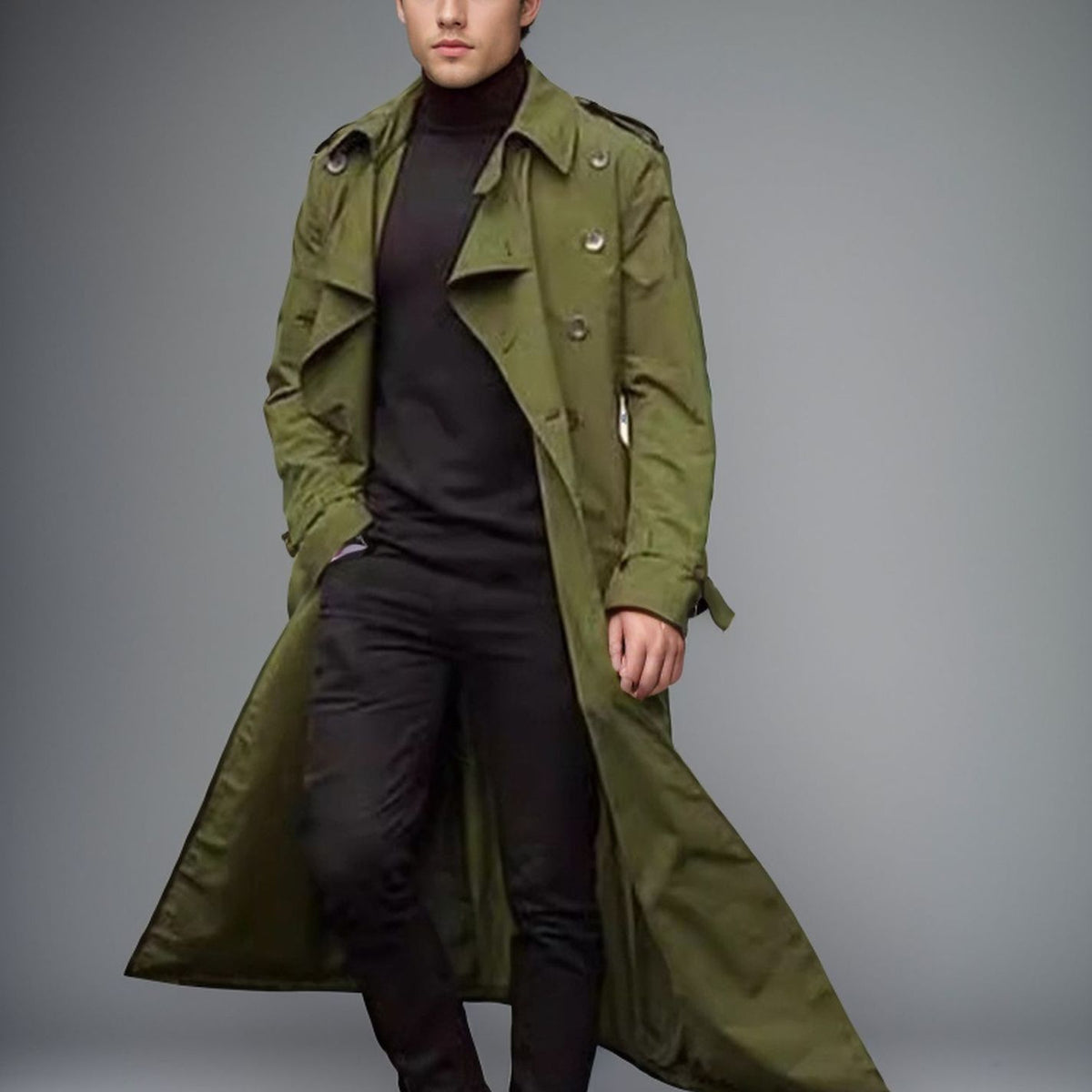 Cross-Border European and American Men's Spring and Autumn Long Double-Breasted Trench Coat Fashion Versatile Large Lapel Casual Jacket Cloak