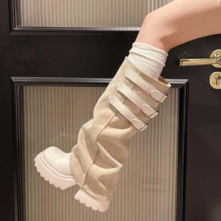 Unique Belt Buckle Long Boots for Women 2025 Autumn and Winter New Thick-Soled Stacked Tube Boots Sweet Cool Style High Knight Boots