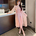 Women's Pajamas, Casual Home Wear, Elegant and Fashionable, Low-Cut Satin Chiffon Long Suspender Dress, Nightgown Two-Piece Set