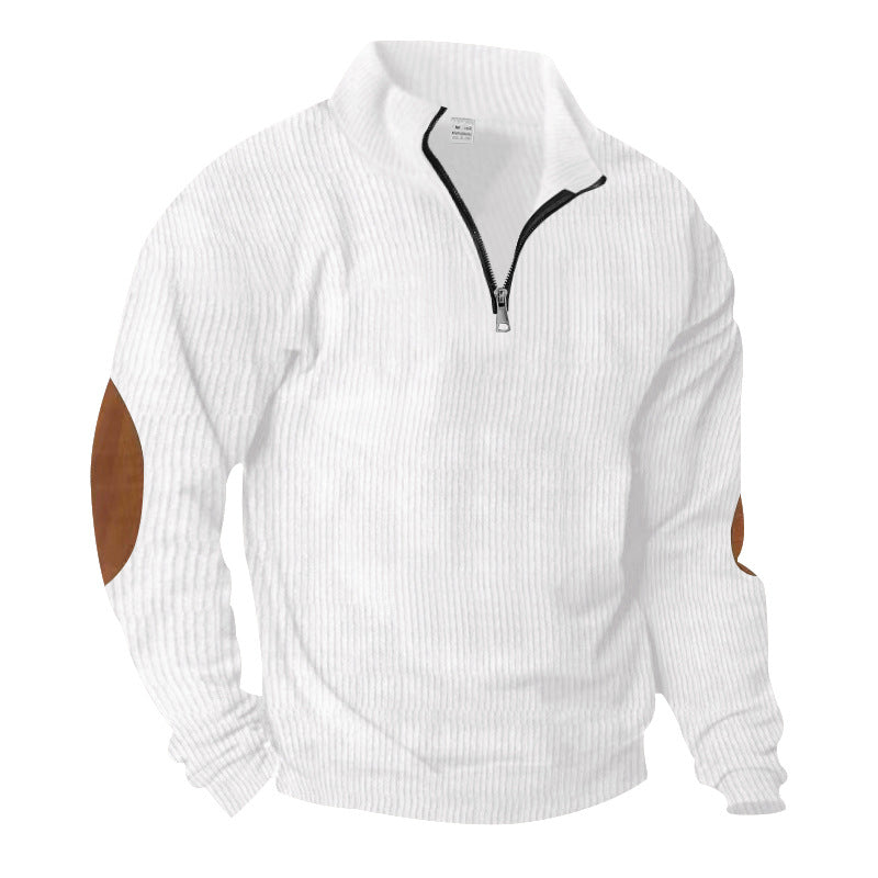 2025 Export Autumn and Winter Cross-Border Pure Color Men's Sweatshirt Autumn and Winter Half-Zip Corduroy Casual Stand-Up Collar Long Sleeves