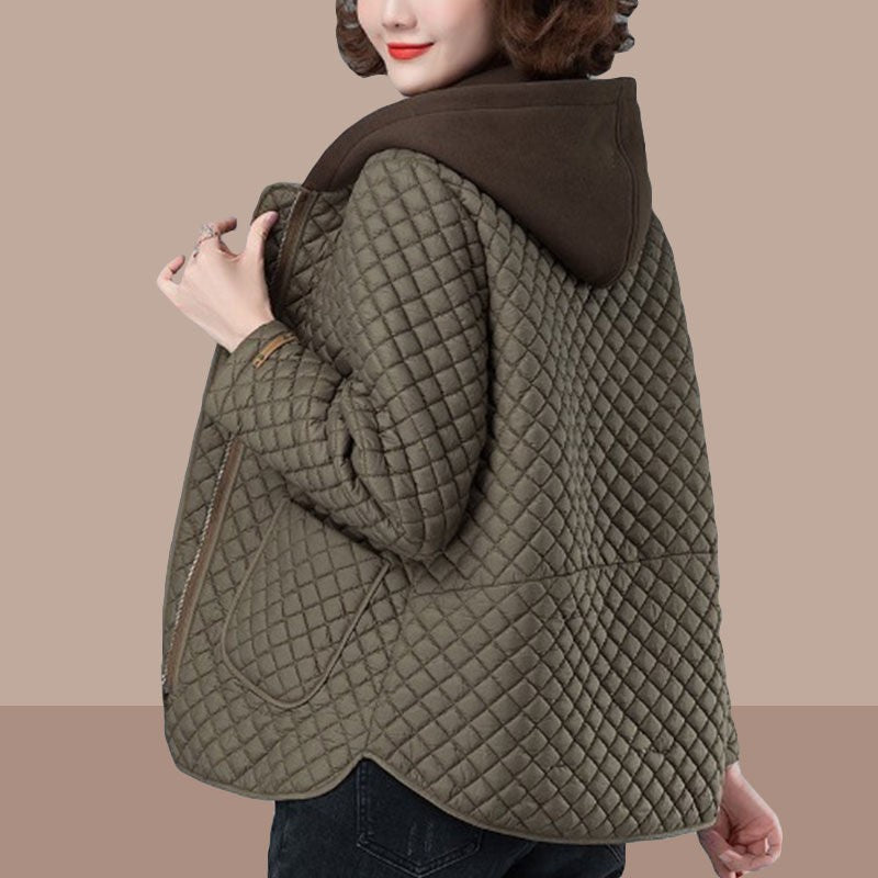 Lingge cotton-padded jacket women's 2024 autumn and winter new fashion age-reducing middle-aged mother hooded loose plus size cotton-padded jacket