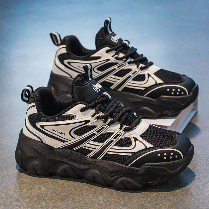 Men's Shoes Winter 2024 New Trendy Versatile Sports Casual Men's Wear-Resistant Thick-Soled Height-Increasing Black Dad Sneakers