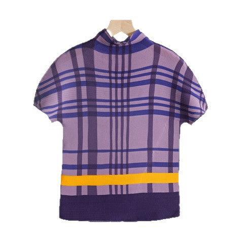 Miyake Half Turtleneck Half-Sleeved T-Shirt for Women Summer New Stereo Design Pleated Printed Short-Sleeved Top
