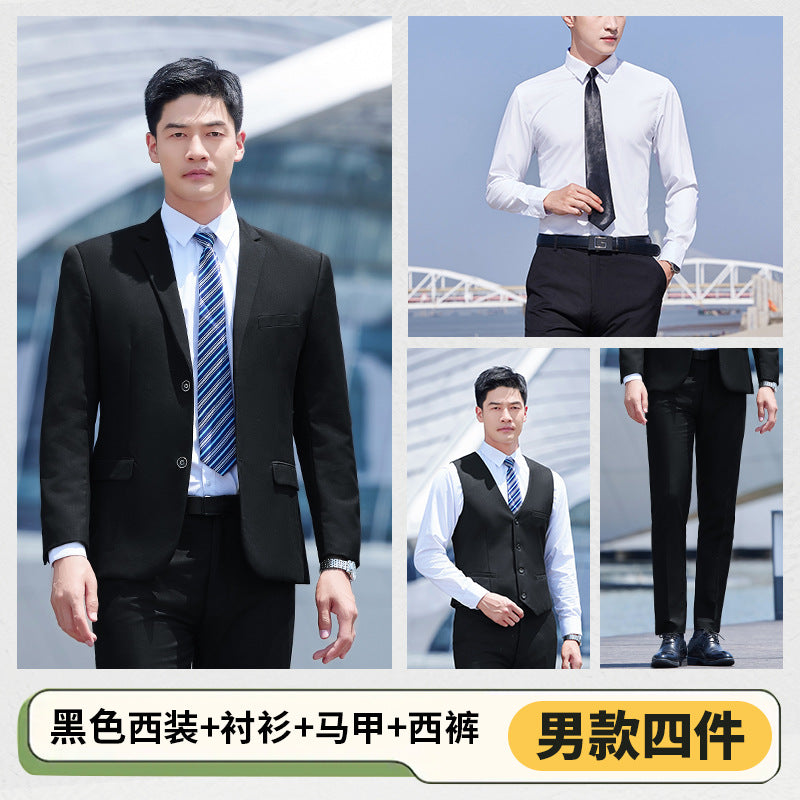 Autumn and Winter Thickened Men's Double-button Black Interview Business Dress Unisex Business Suit suit Three-piece Set