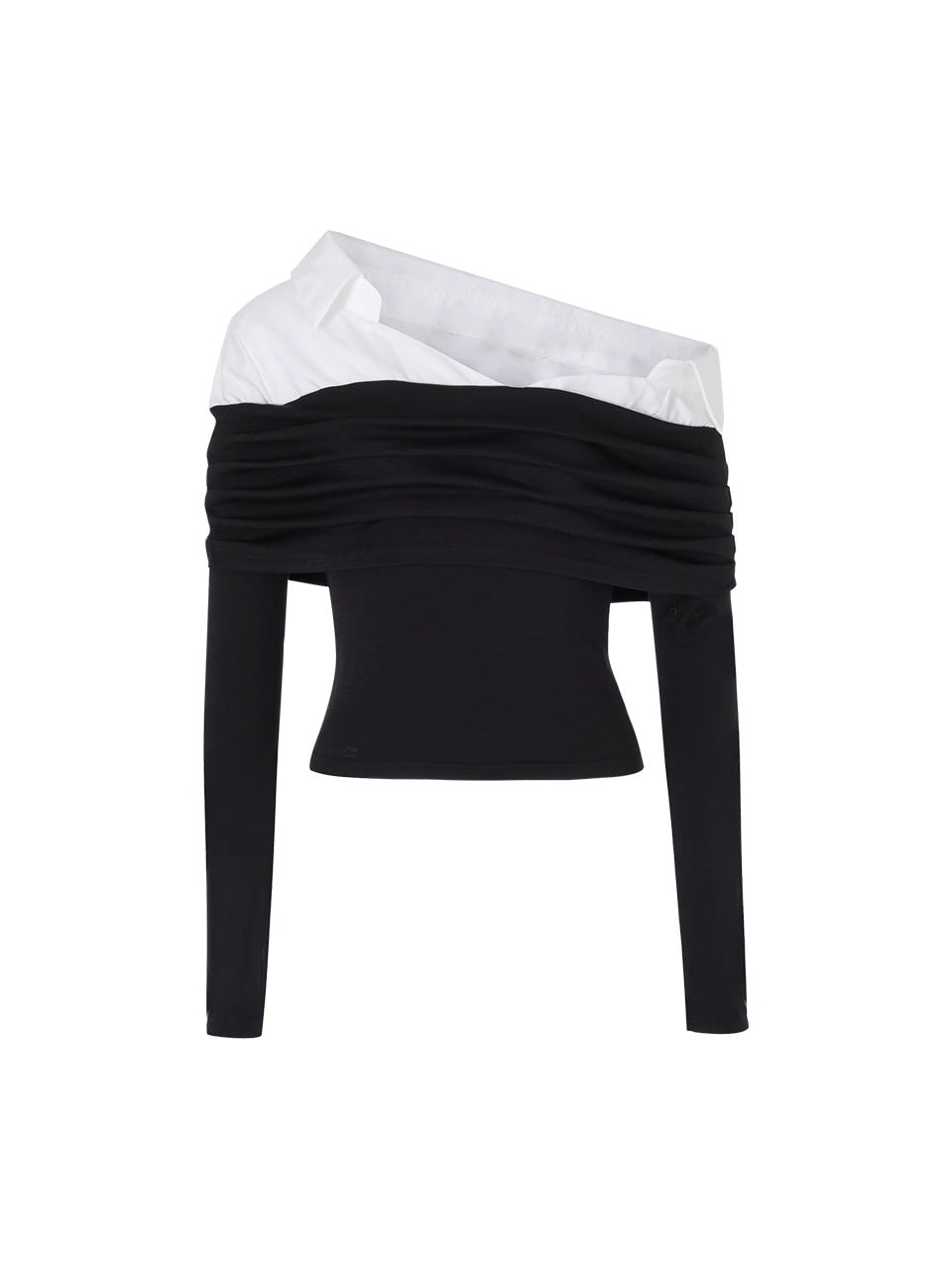 Zhang Yuanying's Same Style Korean-Style Off-Shoulder Shirt with Long Sleeves for Women 2026 Pure Desire Style Off-Shoulder Slim-Fit T-Shirt