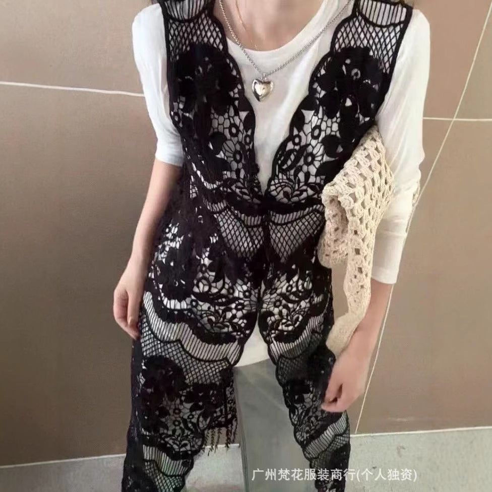 2025 Hollow Blouse Knitted Sling dress Women's Summer Loose Overlay Blouse Seaside Vacation Sleeveless Vacation Skirt