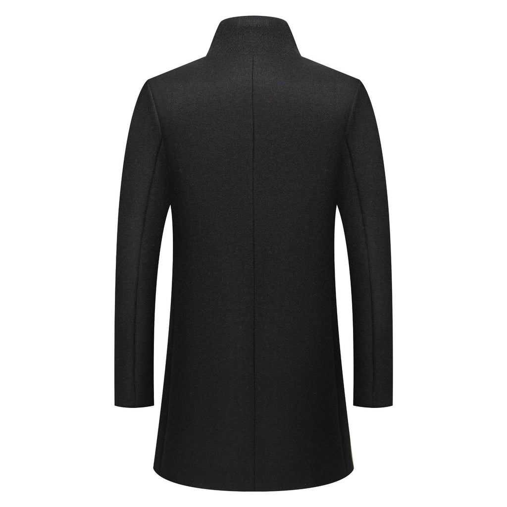 Foreign Trade Autumn and Winter New Men's Clothing Men's Stand Collar Mid-Length Woolen Outwear Pure Color Youth Casual Windbreaker Jacket Trendy
