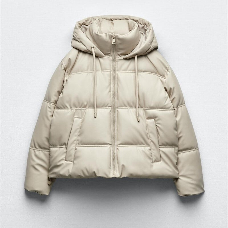Autumn European and American Clothing Pure Color Versatile Warm Imitation Leather Short Cotton Jacket 3046225 712