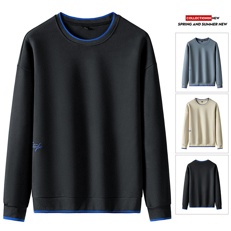 Sweater men's spring and autumn men's De velvet sweater Korean casual sports round neck sweater men's bottoming shirt men's top