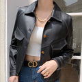 Haining Spring and Autumn New Leather Jacket Single Lined Leather Jacket Women's Short Slim Motorcycle Women's Short Leather Jacket C2707