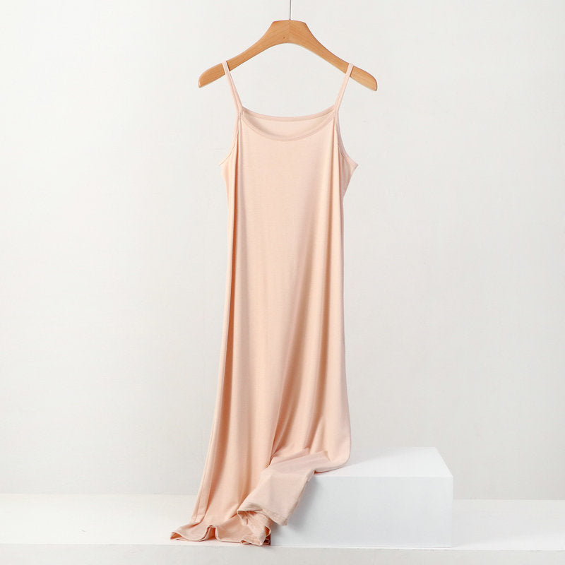 Plus Size Spring and Summer All-match Slim-fit Long Inner Nightgown Sling Modal Cotton Women's Solid Color Base dress