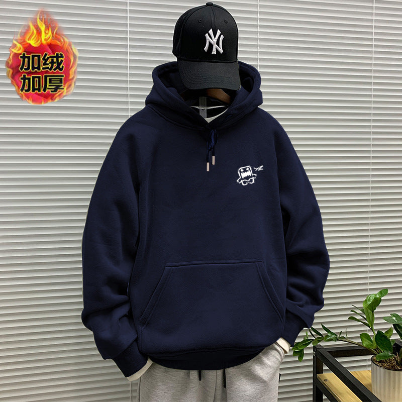 440g winter Yu wenle tide brand men's sweater men's hooded coat simple coat loose fleece-lined hoodie