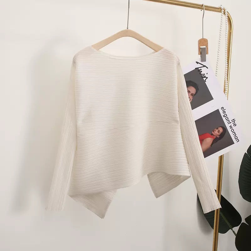 Foreign trade sanzhai top for women 2023 new loose slimming irregular versatile high-grade pleated t-shirt for women