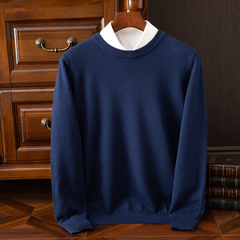 Autumn and Winter Classic Round Neck Men's Pullover Base Shirt Casual Business Knitwear Loose Fashion Solid Color Long Sleeve Sweater