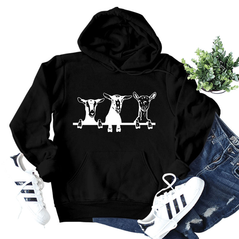 Amazon independent station wish European and American fashion sheep printing loose autumn and winter long sleeve large size hooded women's wholesale