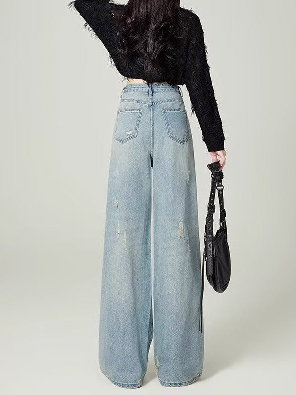 American Style Women's Wide Leg Jeans Spring and Autumn New Design Sense High Waist Slimming Straight Pants Women's Trendy