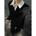 INTFEDAY American-style cleanfit Fake Two-piece Patchwork Lapel Sweaters Men's Dark Design plus size Long Sleeve