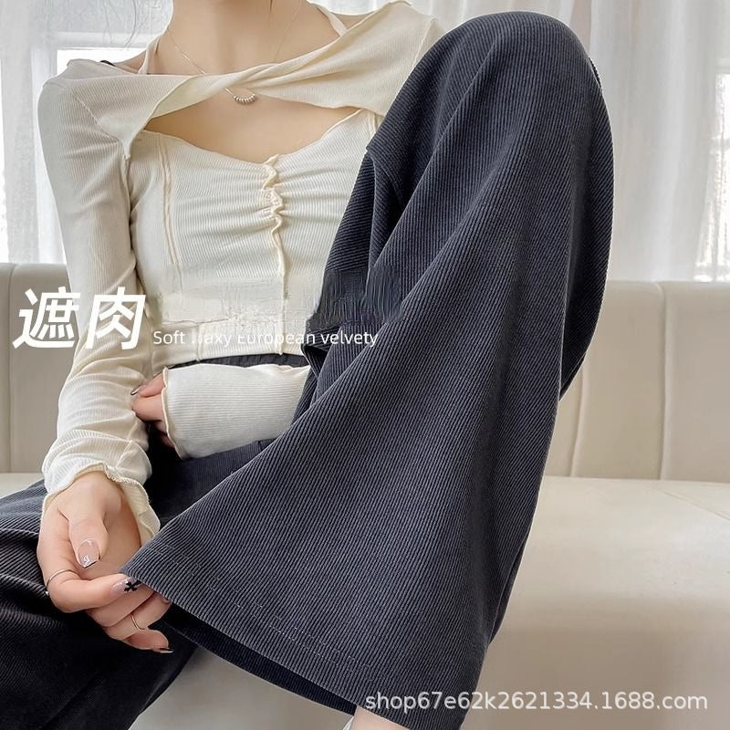 Plus velvet pants children autumn and winter 2024 new this year popular explosions black chenille wide leg pants narrow version straight pants