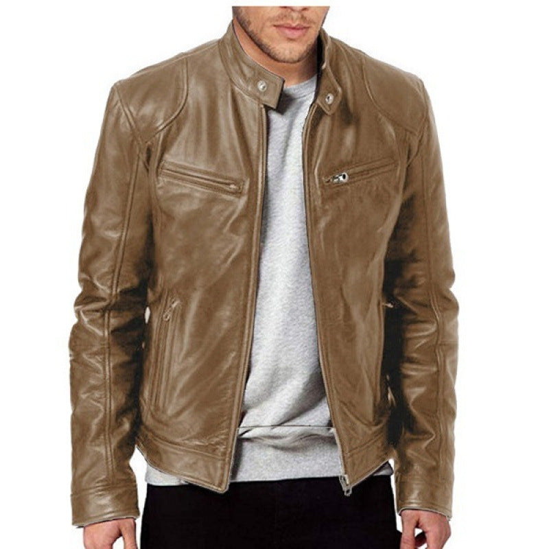 Foreign Trade European and American Men's Leather Jackets for Men and Teenagers Stand-Up Collar Punk Men's Motorcycle Leather Jackets Wholesale