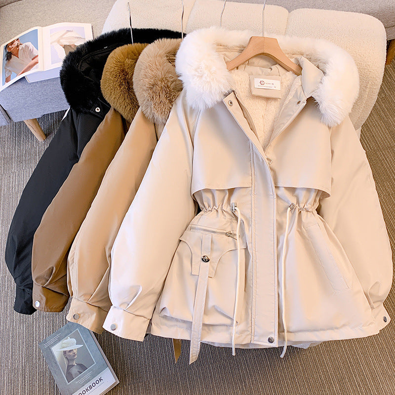 Detachable parker women's winter 2024 new slim down cotton-padded jacket fleece-lined padded fur coat