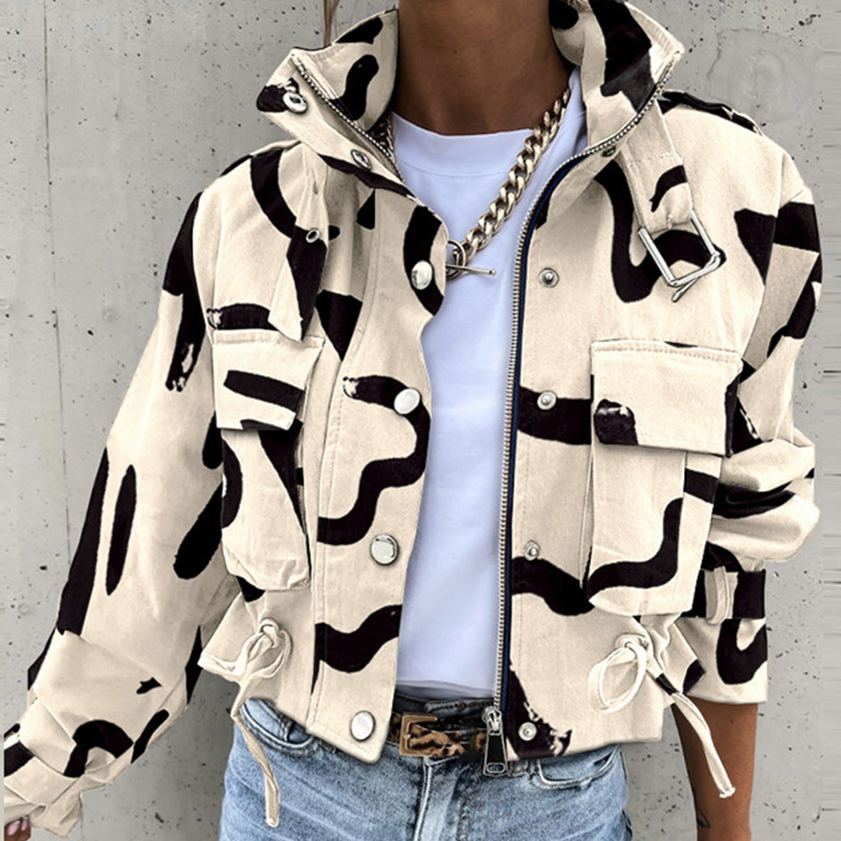 2026 Spring Women's Jacket Amazon Aliexpress New Cross-Border Printed Short Casual Jacket Women's Top