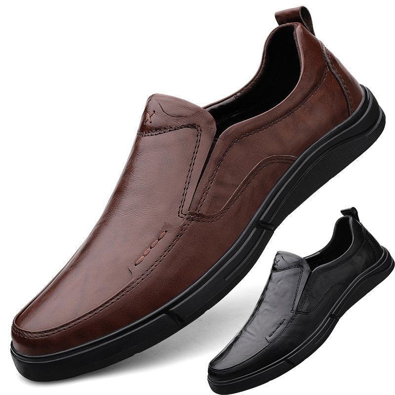 Autumn hand-held top layer cowhide men's leather shoes fashionable versatile middle-aged loafers breathable leather men's shoes